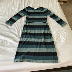 Boob design striped long sleeve nursing dress